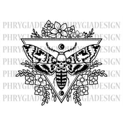death head moth geo floral svg , floral moth svg , flower moth svg , moon phase mystical crescent witch gothic , butterf
