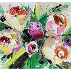 roses oil painting floral original art still life artwork for walls flower painting 3d impasto texture fine art brush st