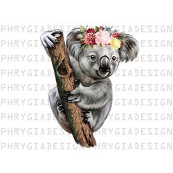 koala with flower crown , koala png , cute koala , koala clipart , koala sublimation design , digital download , instant