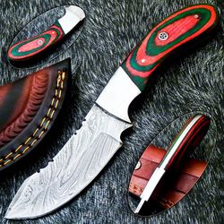 custom handmade damascus steel blade, camping hunting knife, skinning knife