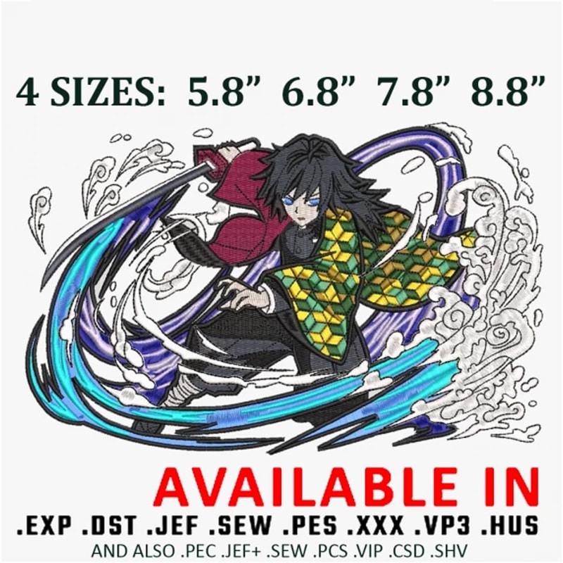 Giyu attack form embroidery design