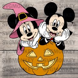 Halloween Mickey and Minnie in Pumpkin Iron-On Heat Transfer Sticker/Decal SVG DXF EPS PNG