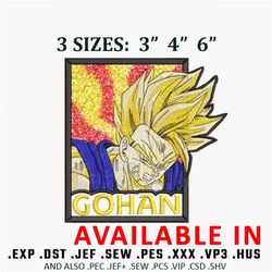 gohan super saiyan embroidery design, anime design, anime shirt, anime embroidery, embroidered shirt, digital download.