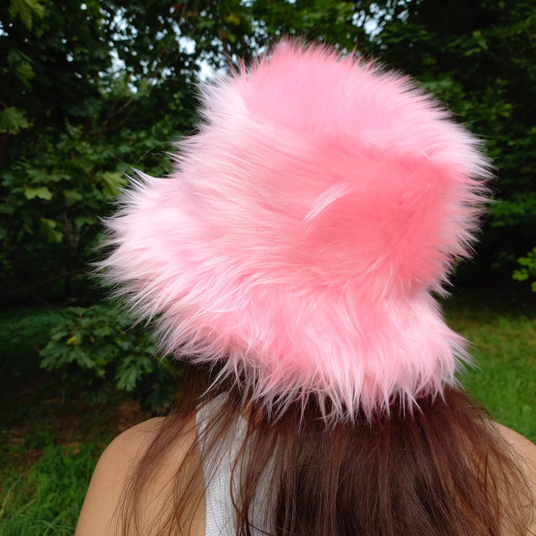 Fluffy pink hat. Festival fuzzy hat. Rave shaggy pink hat.