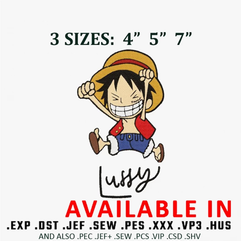 Monkey d luffy chibi embroidery design