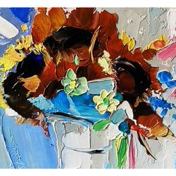 sunflower oil painting floral original art still life flower painting 3d impasto texture fine art brush st
