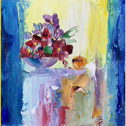 bouquet painting abstract original artwork floral original small painting custom flower impasto textured fine art brush