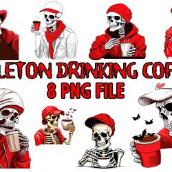 Skeleton Drinking Coffee Part2 Digital File 8 PNG Halloween