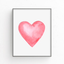 Watercolor Pink Heart Printable Pink Wall Art Love Home Decor Heart Artwork Pink Nursery Baby Girl Digital Download