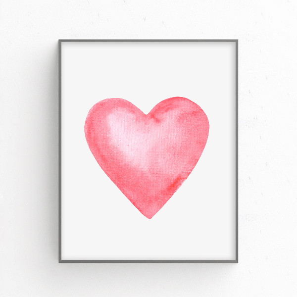 Watercolor pink heart printable