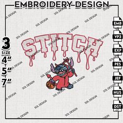Stitch Devil Drop Name Embroidery Designs, Horror Characters, Halloween Embroidery, Machine Embroidery Files