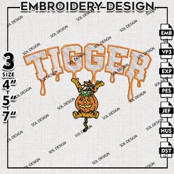 Tigger Pumpkin Halloween Drop Name Embroidery Files, Spooky Embroidery, Halloween Machine Embroidery Designs