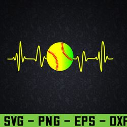 heartbeat softball player for girls funny emotional svg, eps, png, dxf, digital download