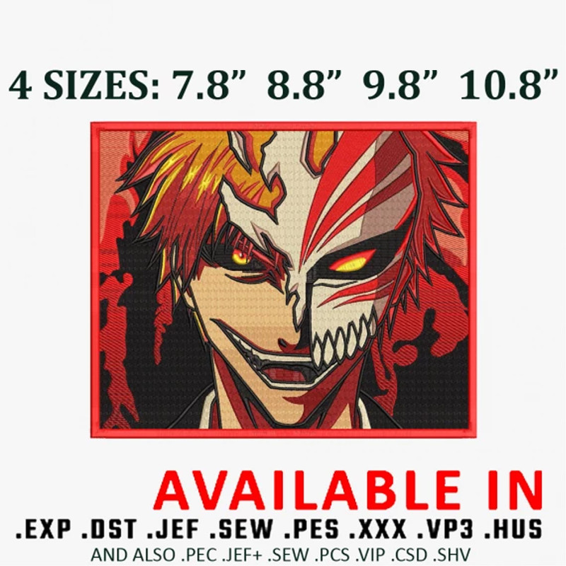 Ichigo bleach red embroidery design