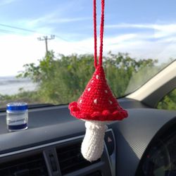 mushroom car accessory, amanita car ornament, mushroom keychain, Gift for friends, Rear view mirror accessories