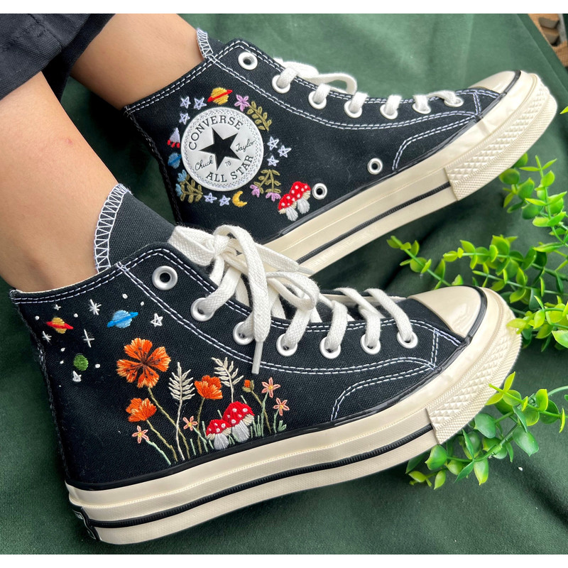 Custom Converse High TopsFlower ConverseMushroom ShoesEmbroidered Mushroom Flowers And The SkyEmbroidered Chuck Taylor 1970sGift Her - 1.jpg