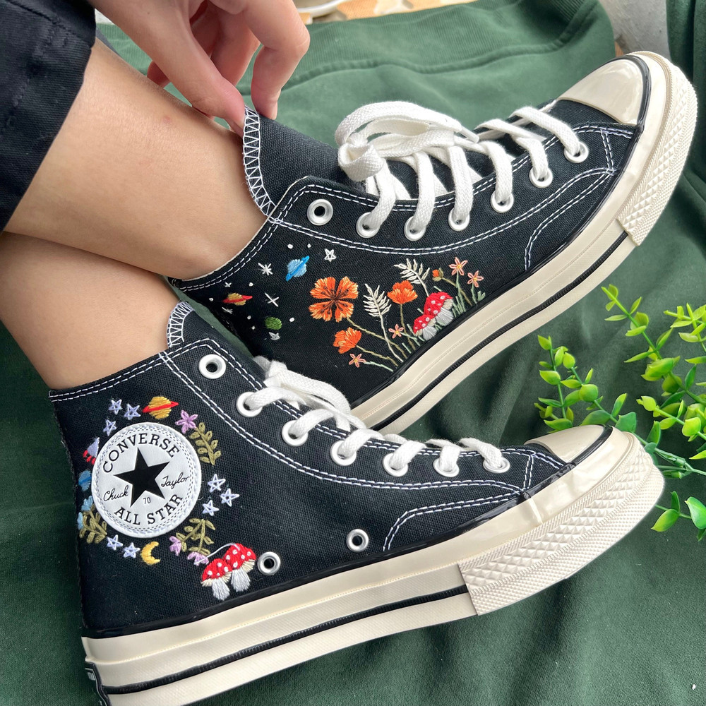 Custom Converse High TopsFlower ConverseMushroom ShoesEmbroidered Mushroom Flowers And The SkyEmbroidered Chuck Taylor 1970sGift Her - 2.jpg