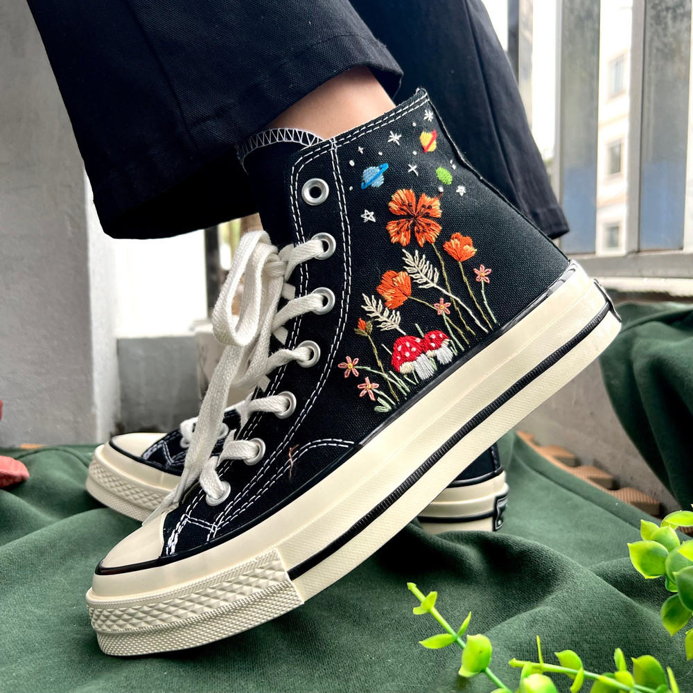 Custom Converse High TopsFlower ConverseMushroom ShoesEmbroidered Mushroom Flowers And The SkyEmbroidered Chuck Taylor 1970sGift Her - 3.jpg