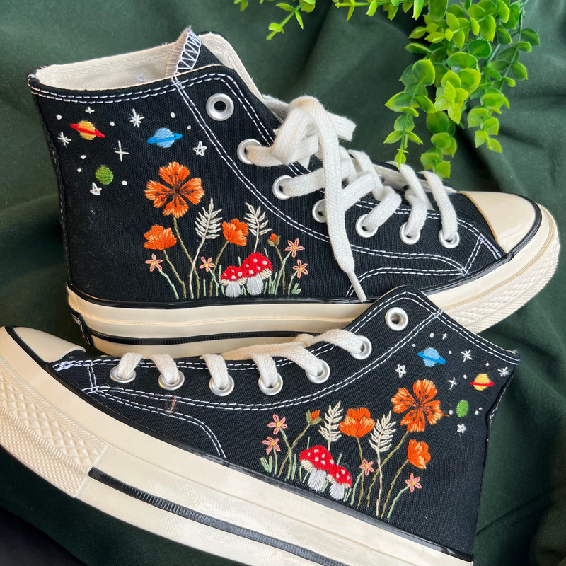 Custom Converse High TopsFlower ConverseMushroom ShoesEmbroidered Mushroom Flowers And The SkyEmbroidered Chuck Taylor 1970sGift Her - 6.jpg