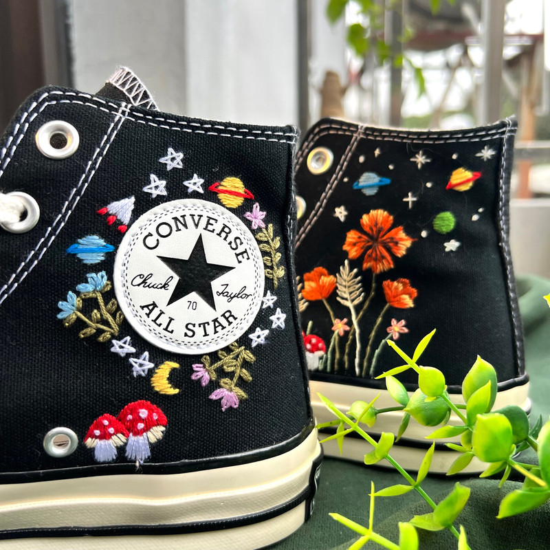Custom Converse High TopsFlower ConverseMushroom ShoesEmbroidered Mushroom Flowers And The SkyEmbroidered Chuck Taylor 1970sGift Her - 8.jpg