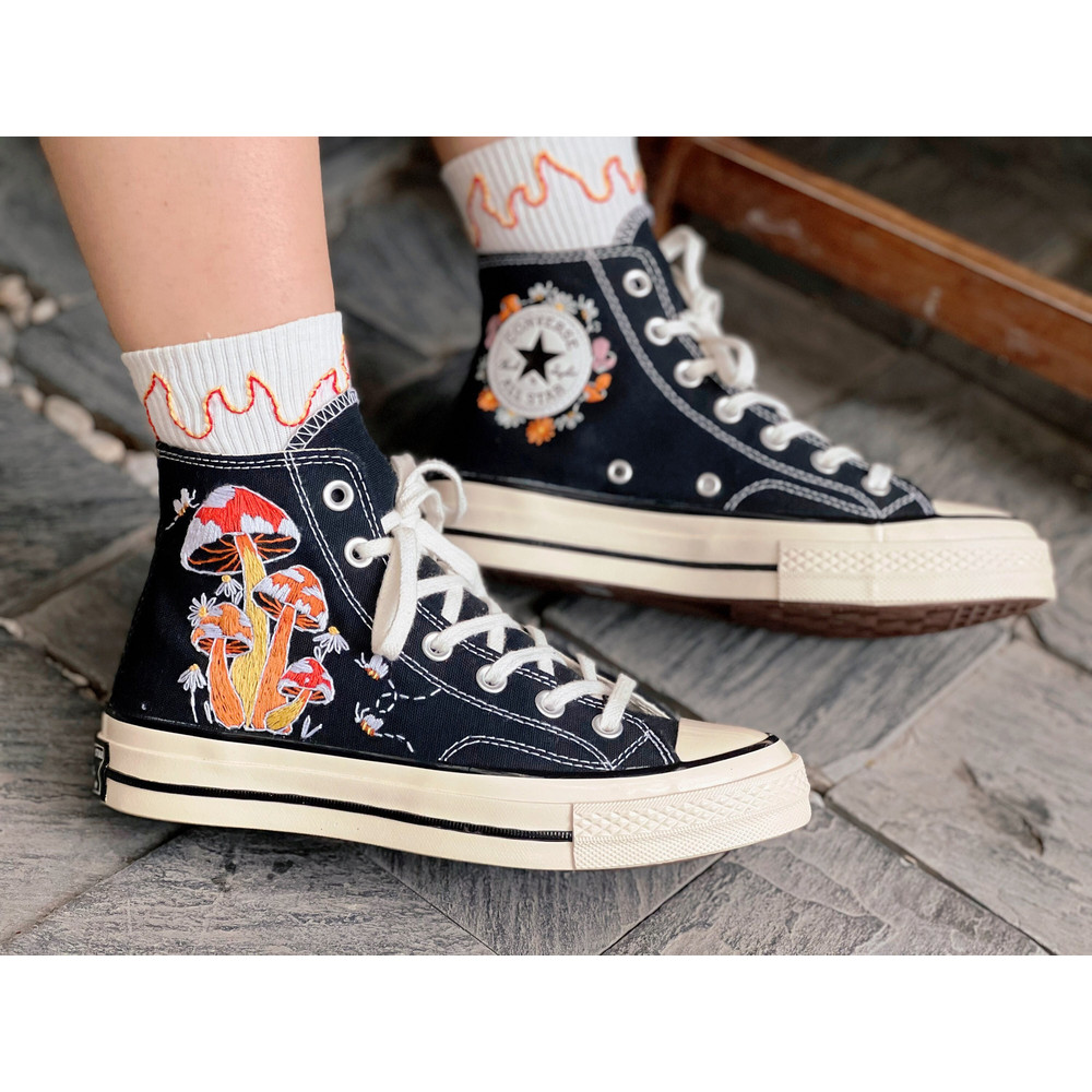 Custom ConverseMushroom ConverseEmbroidered Converse Cluster Of Colorful Mushrooms And BeesEmbroidered Converse High Tops Logo Mushroom - 1.jpg