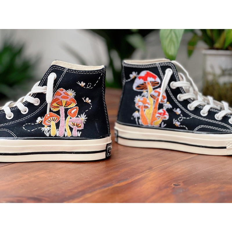 Custom ConverseMushroom ConverseEmbroidered Converse Cluster Of Colorful Mushrooms And BeesEmbroidered Converse High Tops Logo Mushroom - 2.jpg