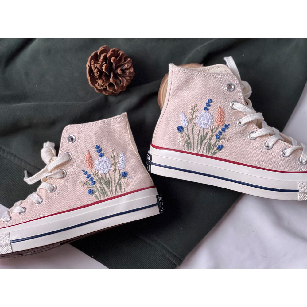 Embroidered Converse Chuck Taylors 1970sCustom Converse Multicolored Flower Clusters Embroidered Converse High Tops,Chrysanthemum,Lavender - 3.jpg