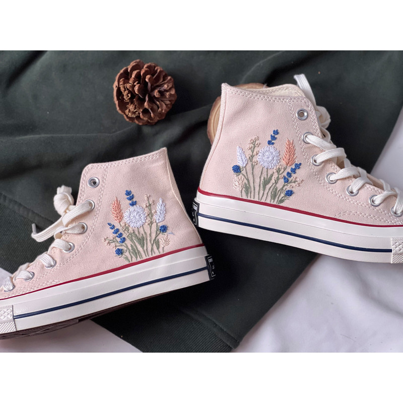 Embroidered Converse Chuck Taylors 1970sCustom Converse Multicolored Flower Clusters Embroidered Converse High Tops,Chrysanthemum,Lavender - 3.jpg