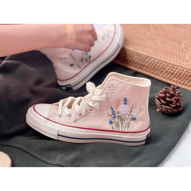 Embroidered Converse Chuck Taylors 1970sCustom Converse Multicolored Flower Clusters Embroidered Converse High Tops,Chrysanthemum,Lavender - 4.jpg