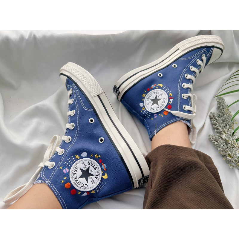 Embroidered Converse Custom Converse BlueConverse High Tops Chuck Taylor 1970sCustom Logo RocketEmbroidered With Rainbows And Universe - 2.jpg