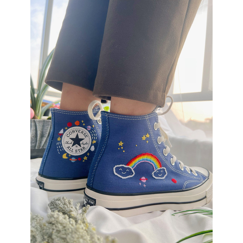 Embroidered Converse Custom Converse BlueConverse High Tops Chuck Taylor 1970sCustom Logo RocketEmbroidered With Rainbows And Universe - 3.jpg