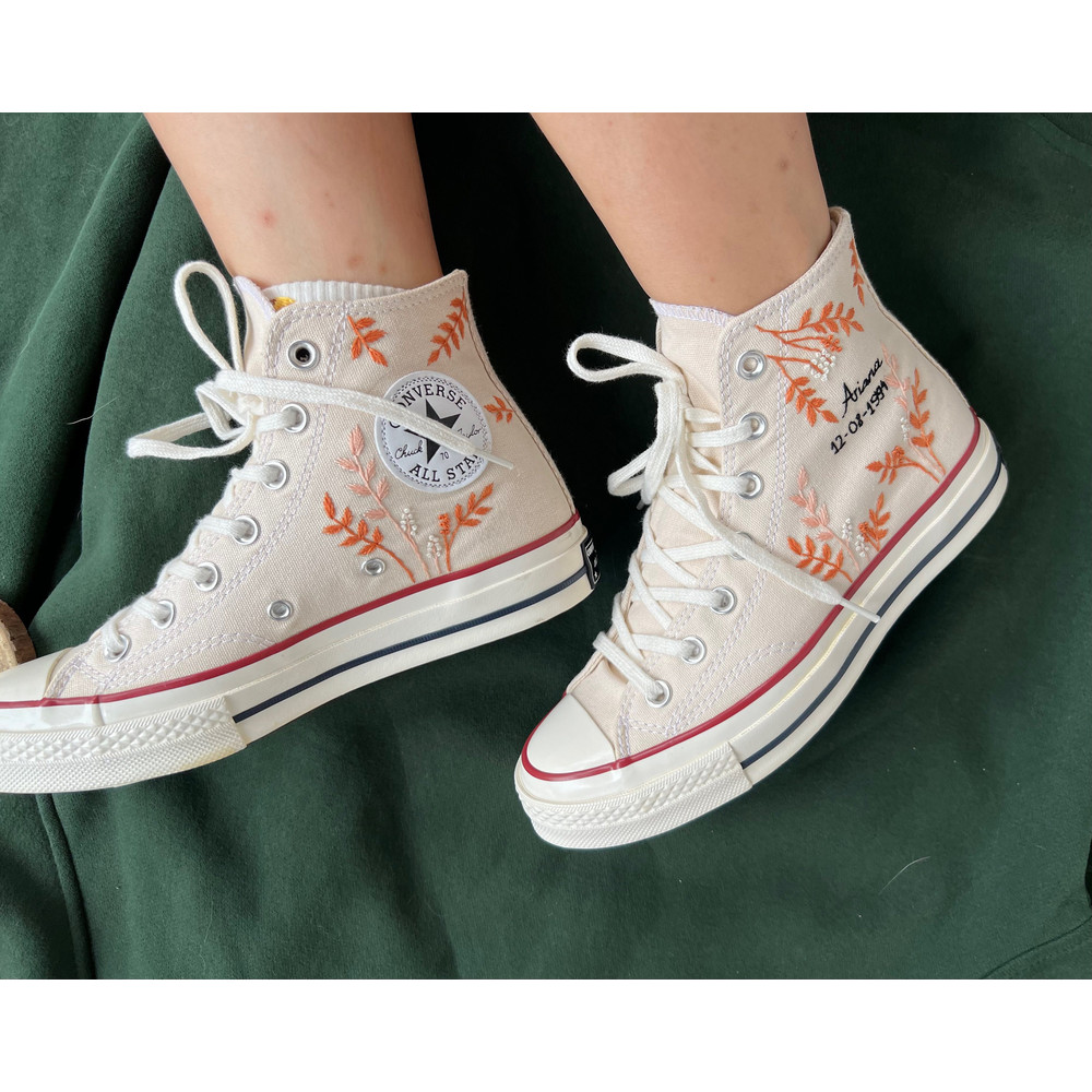 Embroidered Converse Chuck Taylors 1970sCustom Converse Orange Tree Leaves Cover The Wedding Day And NameCustom Logo LeavesGift For Her - 4.jpg