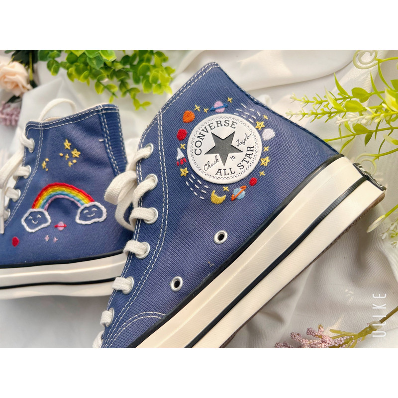 Embroidered Converse Custom Converse BlueConverse High Tops Chuck Taylor 1970sCustom Logo RocketEmbroidered With Rainbows And Universe - 5.jpg