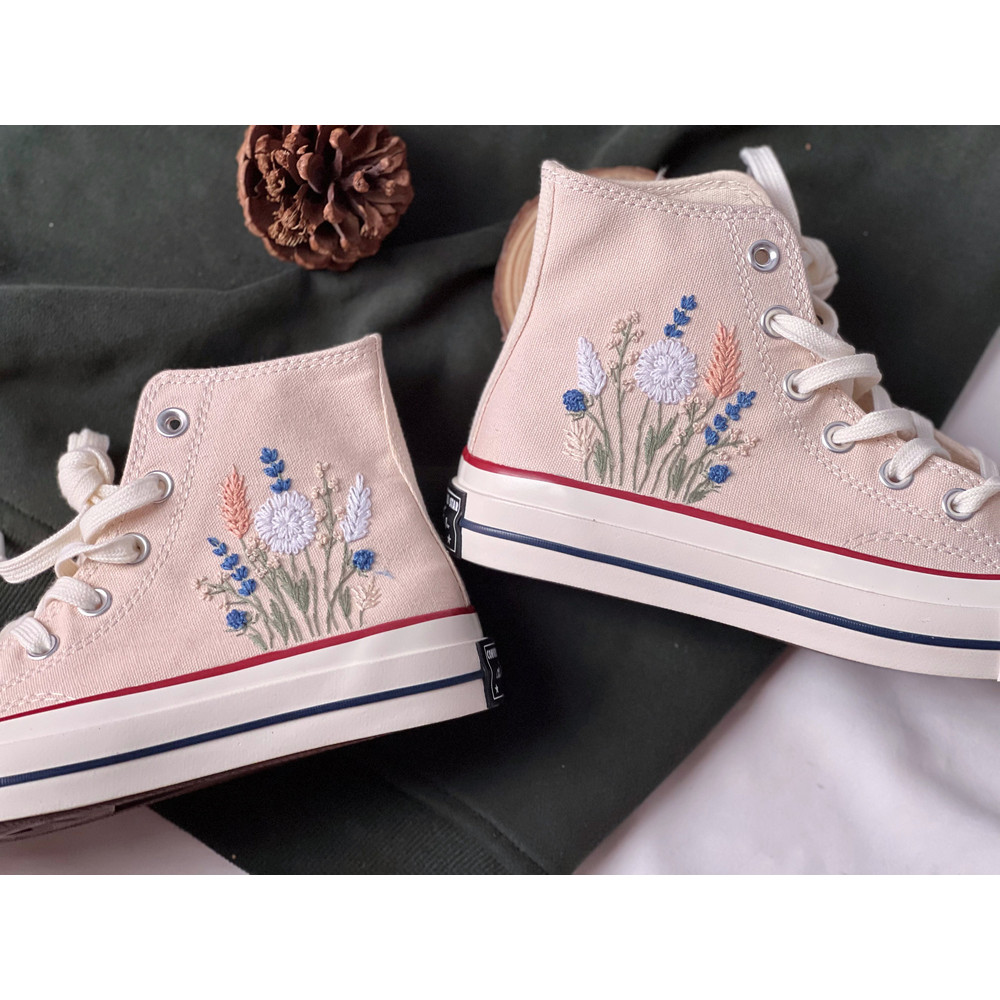 Embroidered Converse Chuck Taylors 1970sCustom Converse Multicolored Flower Clusters Embroidered Converse High Tops,Chrysanthemum,Lavender - 6.jpg