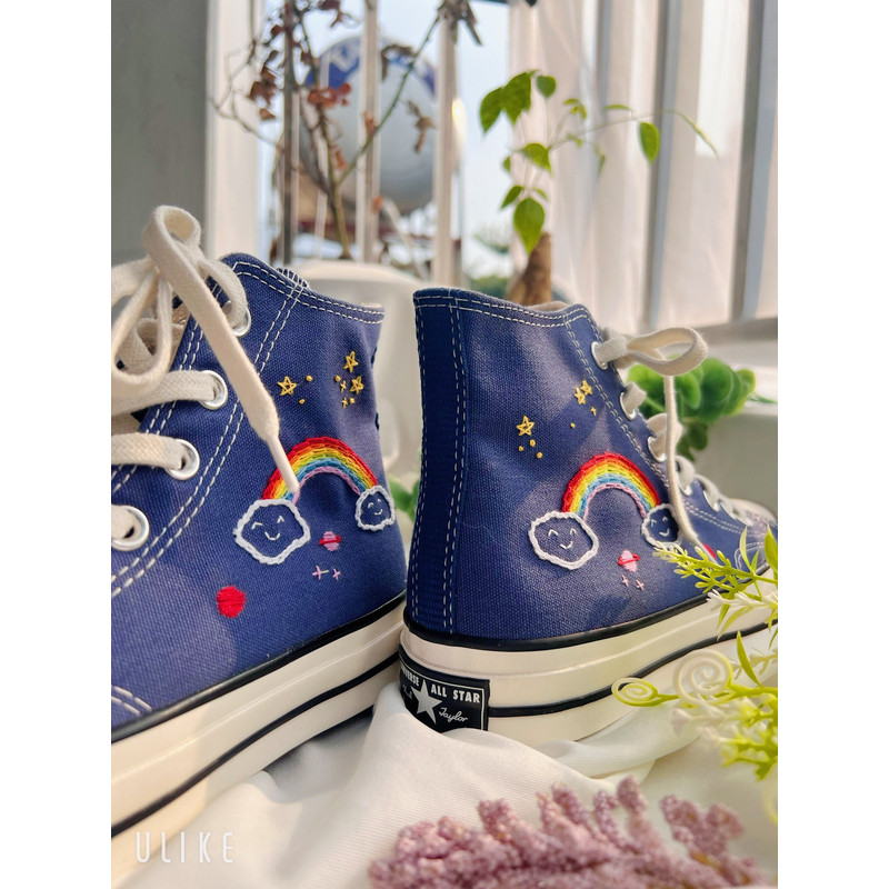 Embroidered Converse Custom Converse BlueConverse High Tops Chuck Taylor 1970sCustom Logo RocketEmbroidered With Rainbows And Universe - 6.jpg
