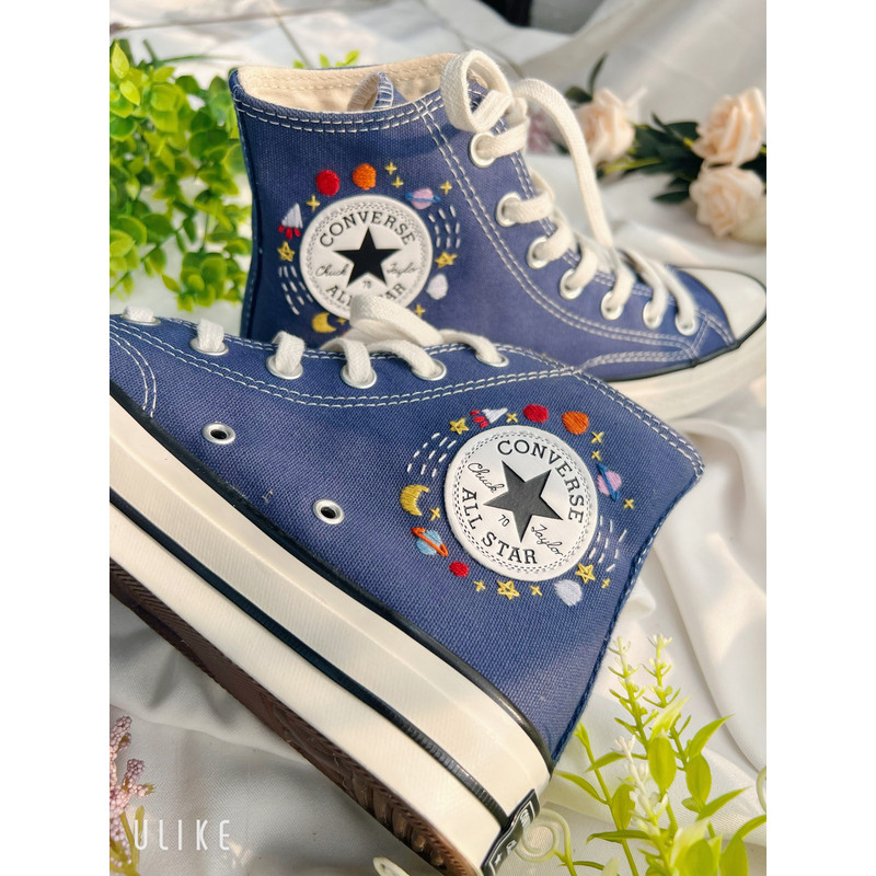 Embroidered Converse Custom Converse BlueConverse High Tops Chuck Taylor 1970sCustom Logo RocketEmbroidered With Rainbows And Universe - 7.jpg