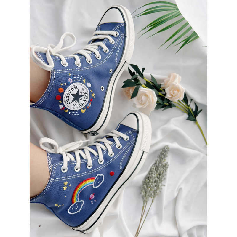 Embroidered Converse Custom Converse BlueConverse High Tops Chuck Taylor 1970sCustom Logo RocketEmbroidered With Rainbows And Universe - 8.jpg