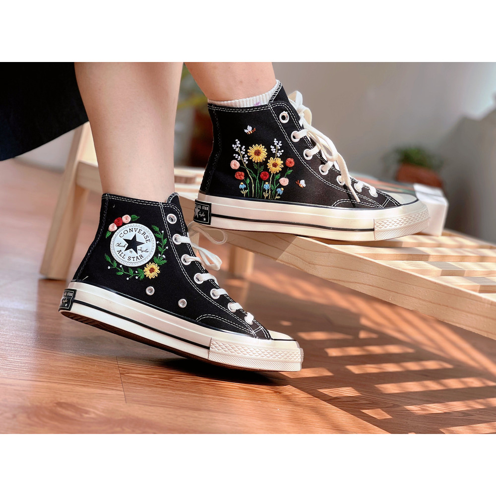 Embroidered Converse Hi TopsFloral ConverseConverse Embroidered Clusters Of Sunflowers And RosesButterfly ConverseCustom Logo Shoes - 1.jpg