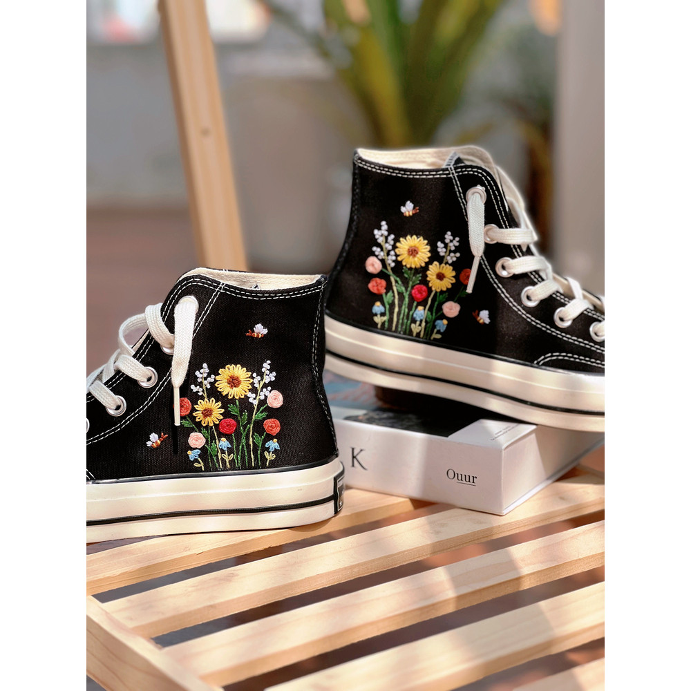 Embroidered Converse Hi TopsFloral ConverseConverse Embroidered Clusters Of Sunflowers And RosesButterfly ConverseCustom Logo Shoes - 2.jpg