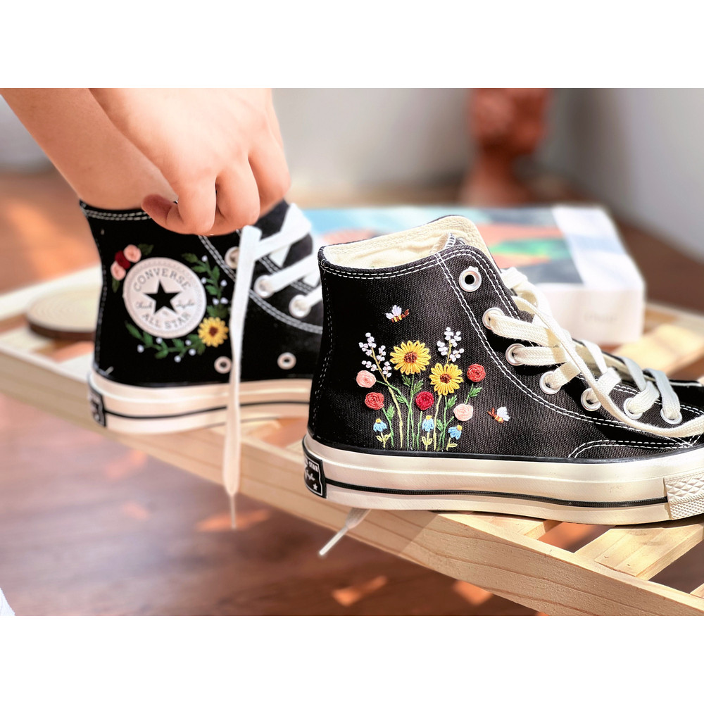 Embroidered Converse Hi TopsFloral ConverseConverse Embroidered Clusters Of Sunflowers And RosesButterfly ConverseCustom Logo Shoes - 3.jpg