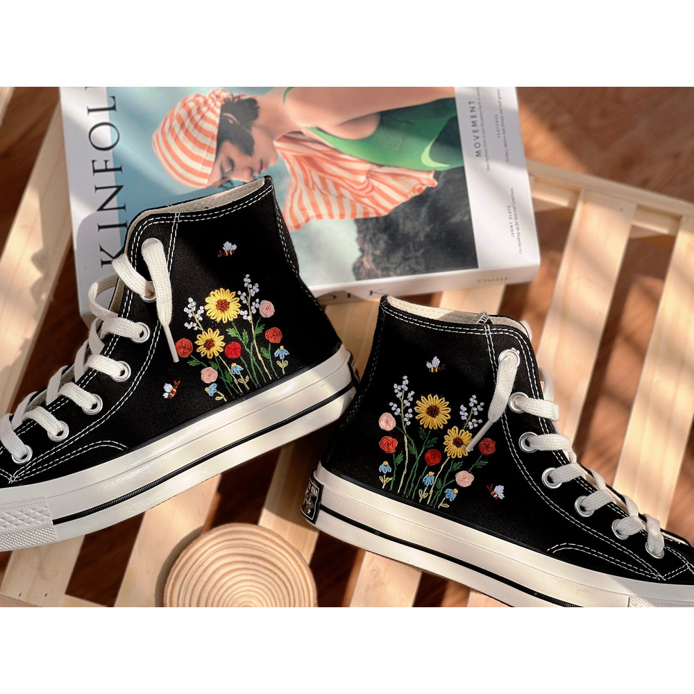 Embroidered Converse Hi TopsFloral ConverseConverse Embroidered Clusters Of Sunflowers And RosesButterfly ConverseCustom Logo Shoes - 4.jpg