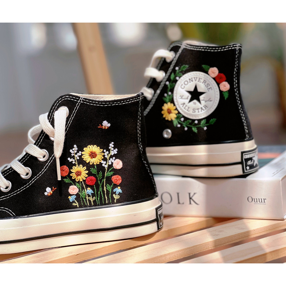 Embroidered Converse Hi TopsFloral ConverseConverse Embroidered Clusters Of Sunflowers And RosesButterfly ConverseCustom Logo Shoes - 5.jpg