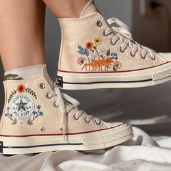 mushroom converse,embroidered blue mushrooms, monarch butterflies and wildflowers,mushroom gifts