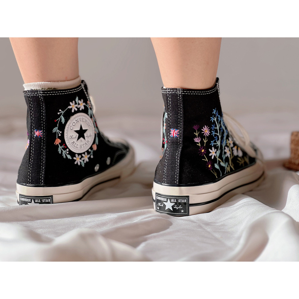 Embroidered Converse High TopsFloral ConverseCustom Multicolored ChrysanthemumsFlower Logo EmbroideryCustom Blue FlowerGift For Her - 6.jpg
