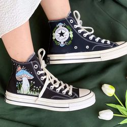 custom converse blue,converse high tops,custom logo rocket,embroidered with rainbows and universe