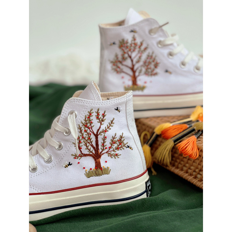 Embroidered Converse High TopsFlower ConverseEmbroidered Big Apple Tree,Bees And FlowersEmbroidered Logo Chuck Taylor 1970sGift Her - 3.jpg