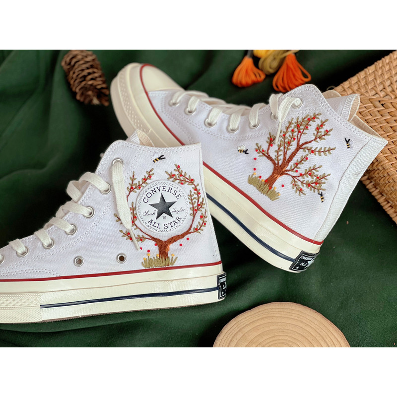 Embroidered Converse High TopsFlower ConverseEmbroidered Big Apple Tree,Bees And FlowersEmbroidered Logo Chuck Taylor 1970sGift Her - 5.jpg