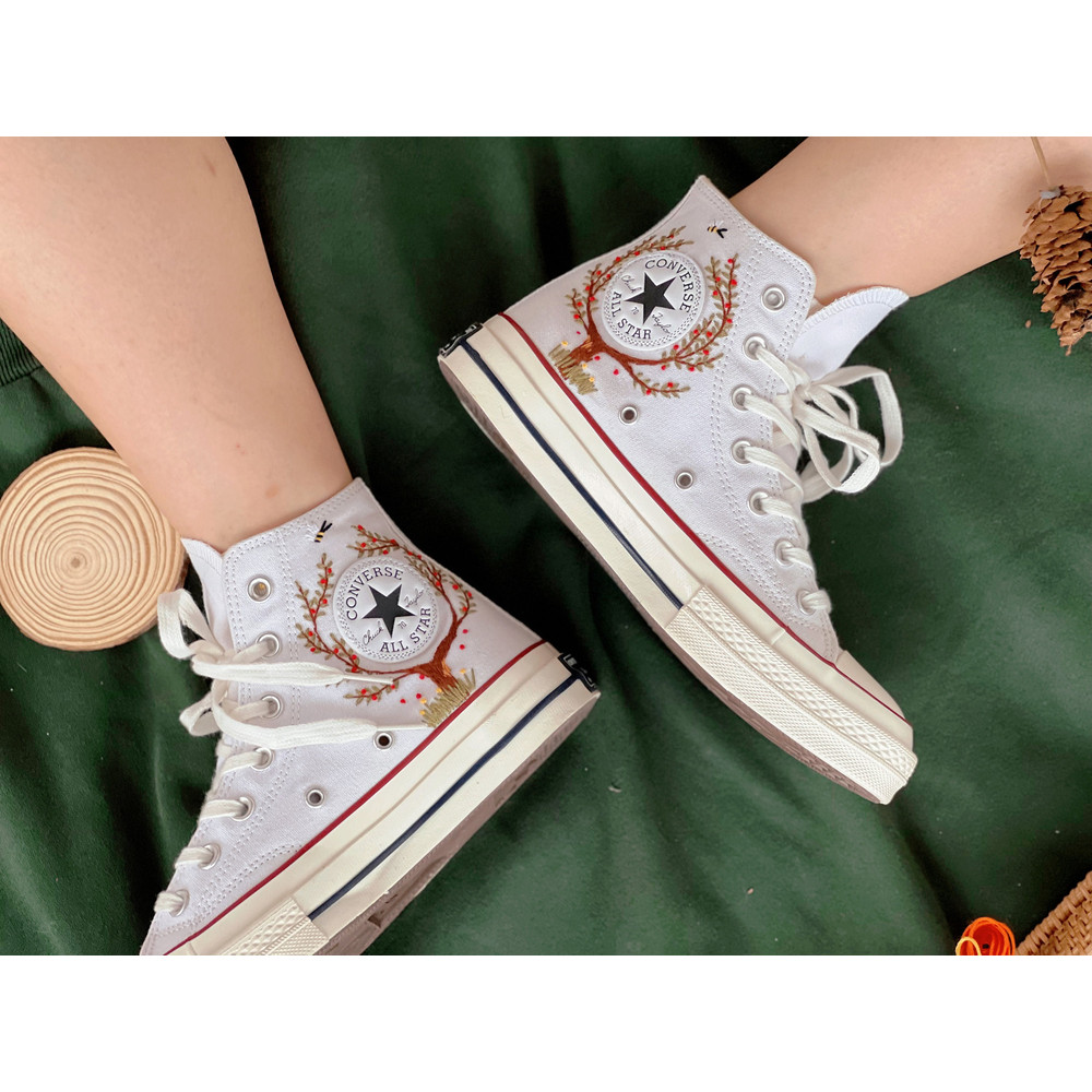 Embroidered Converse High TopsFlower ConverseEmbroidered Big Apple Tree,Bees And FlowersEmbroidered Logo Chuck Taylor 1970sGift Her - 6.jpg