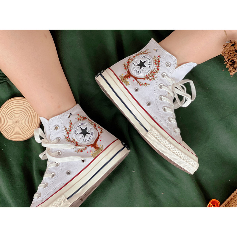 Embroidered Converse High TopsFlower ConverseEmbroidered Big Apple Tree,Bees And FlowersEmbroidered Logo Chuck Taylor 1970sGift Her - 6.jpg