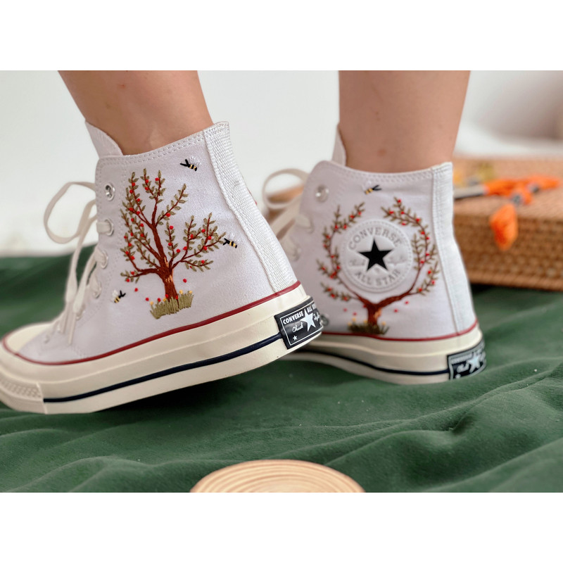 Embroidered Converse High TopsFlower ConverseEmbroidered Big Apple Tree,Bees And FlowersEmbroidered Logo Chuck Taylor 1970sGift Her - 7.jpg